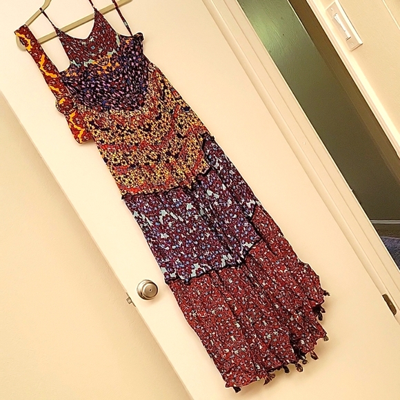 RARE! Bhanuni by Jyoti Anthropologie Marala Multicolor Tier Maxi Dress - Picture 4 of 12